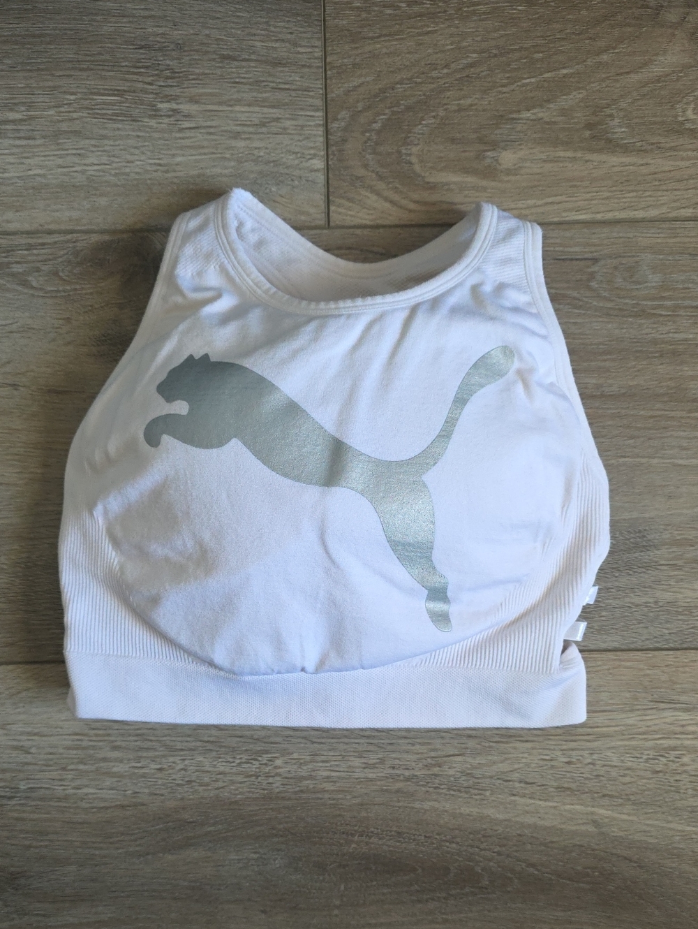 Puma White Sports Bra w Silver Logo